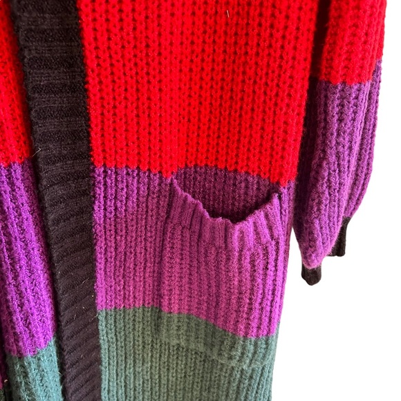 Torrid Long Stripe Color Block Black Red SZ 0 Cardigan - Picture 2 of 15